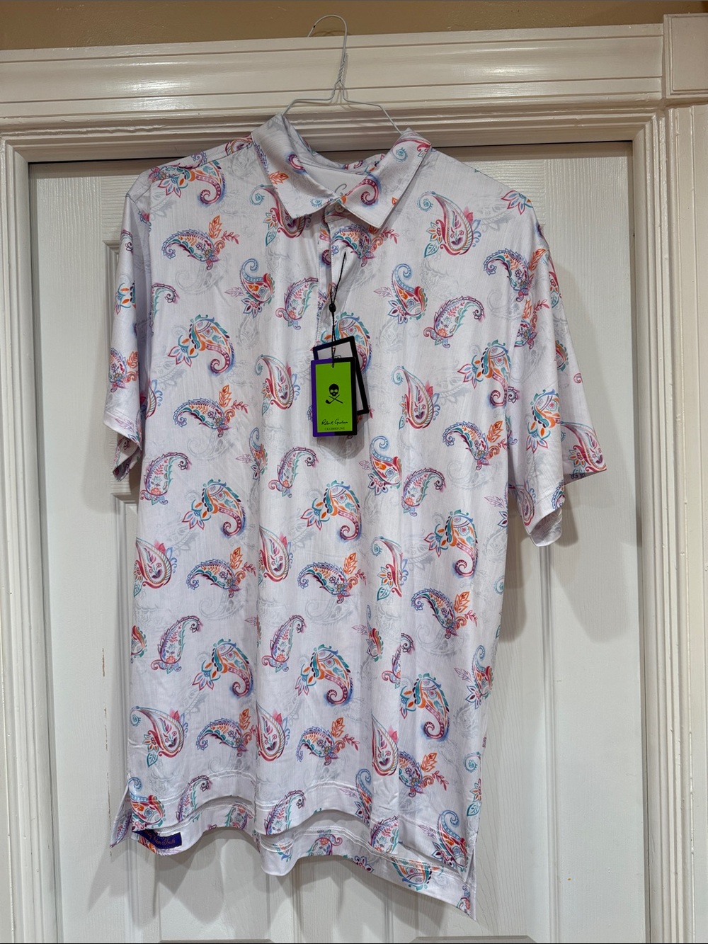 Robert Graham White Paisley Print Short-Sleeve Polo